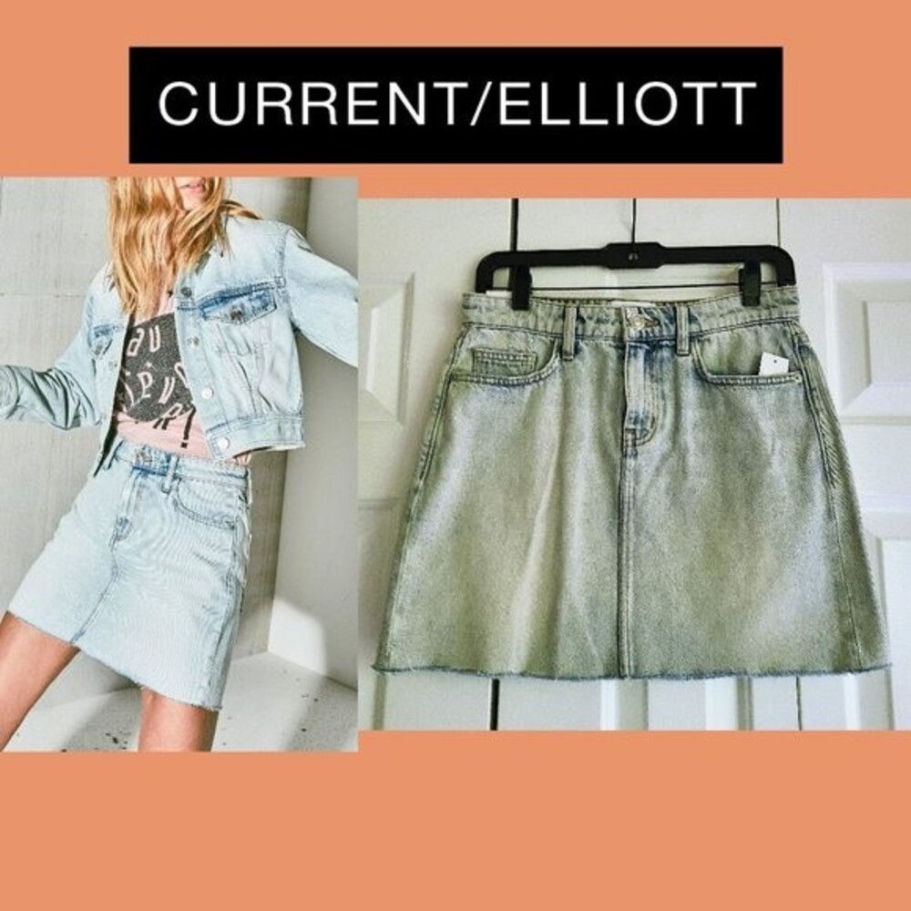 CURRENT/ELLIOTT Southerly Fray Hem Denim Mini Skirt 26 (Fits a Size 8) NWT